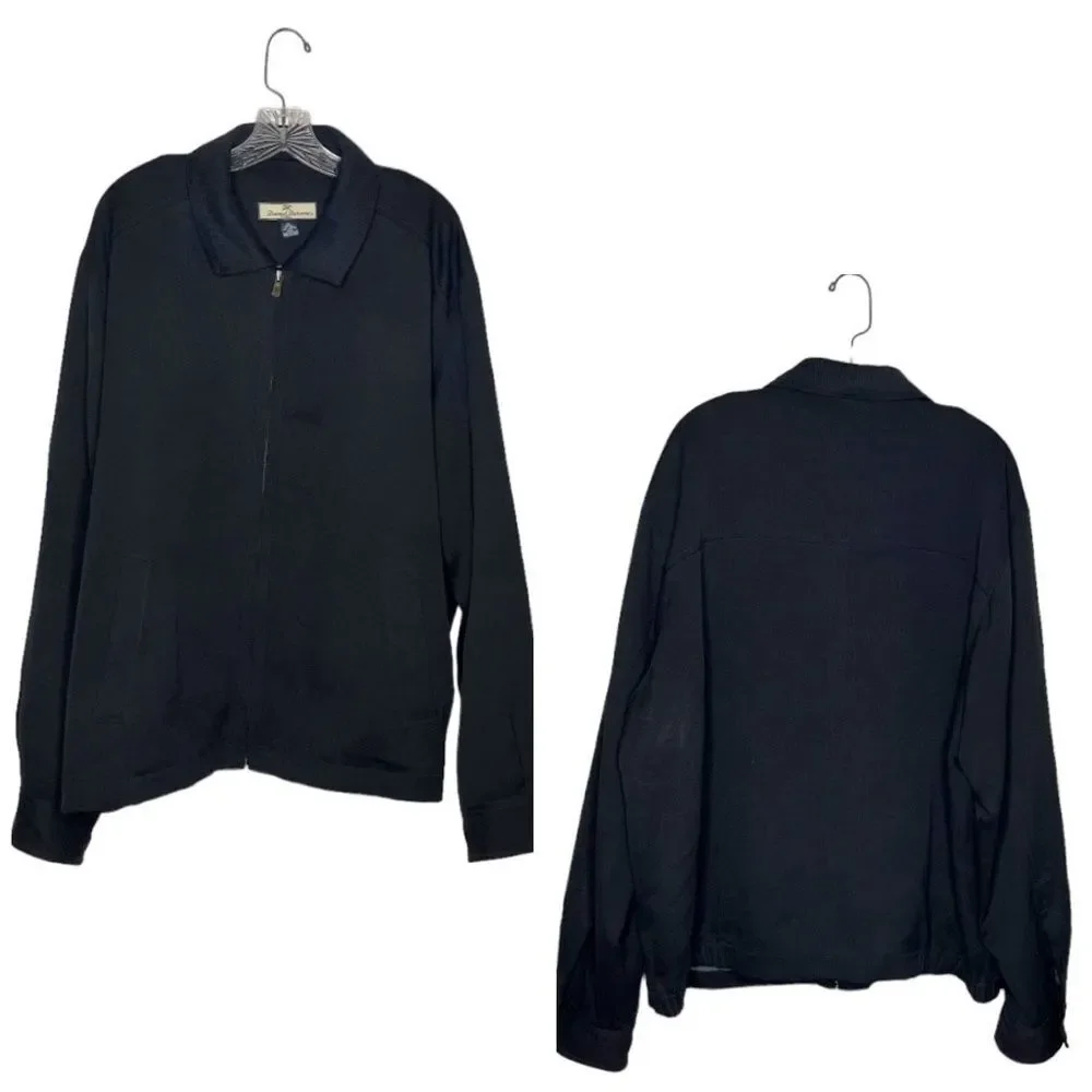 TOMMY BAHAMA Mens Black Jacket Lightweight Silk Blend Lined Full Zip Size XL